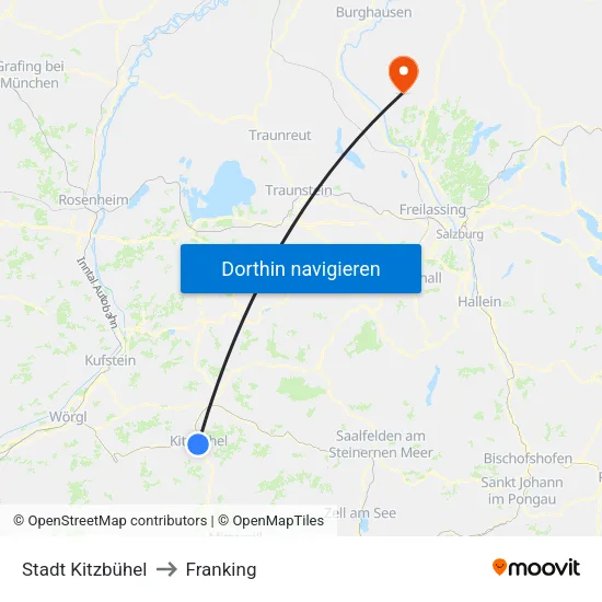 Stadt Kitzbühel to Franking map