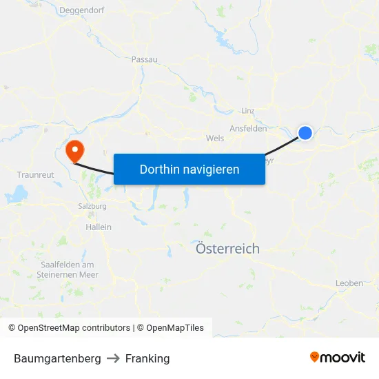 Baumgartenberg to Franking map