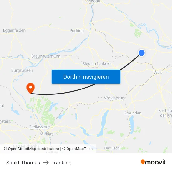 Sankt Thomas to Franking map