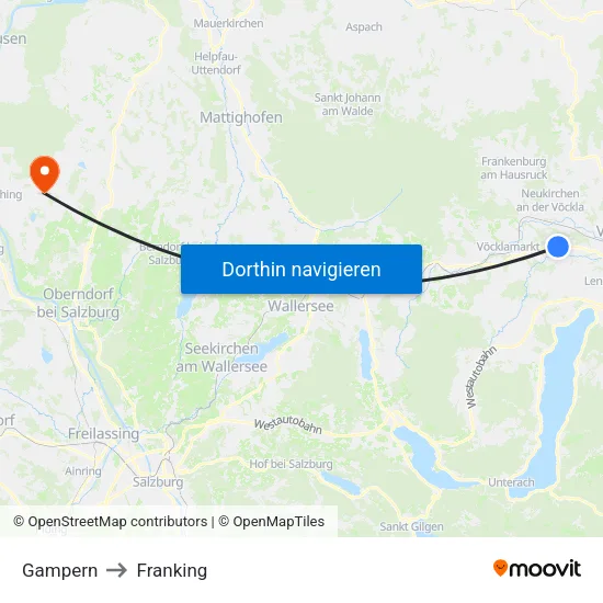 Gampern to Franking map