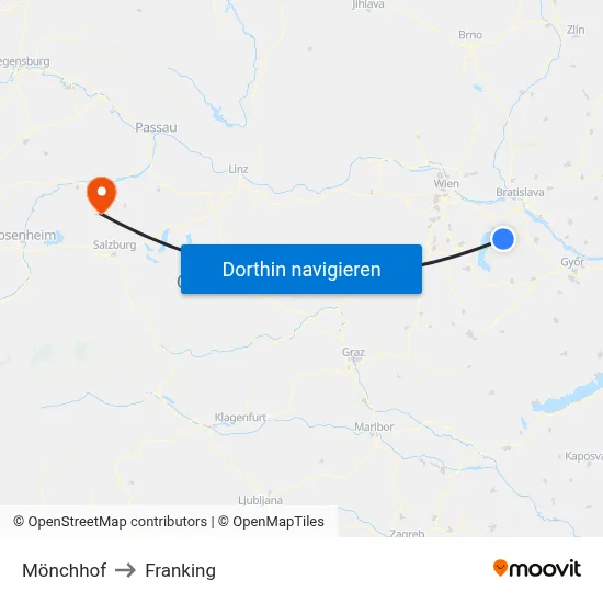 Mönchhof to Franking map