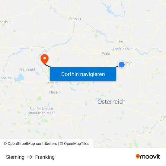 Sierning to Franking map