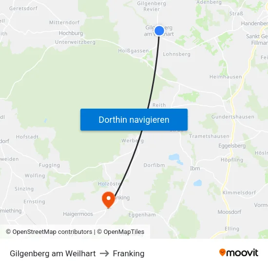 Gilgenberg am Weilhart to Franking map