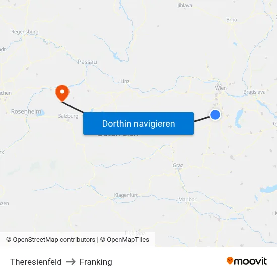 Theresienfeld to Franking map