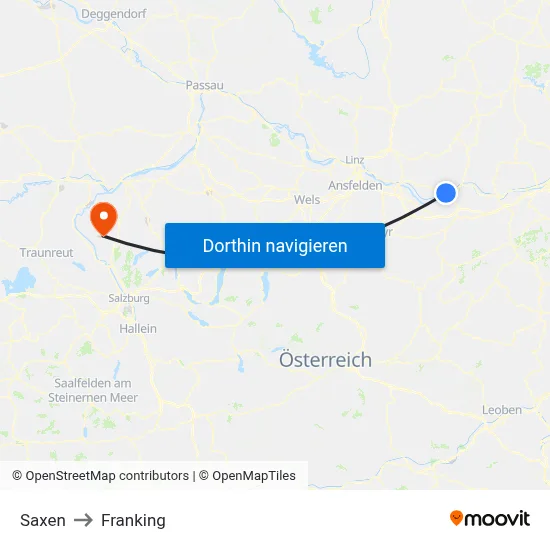 Saxen to Franking map