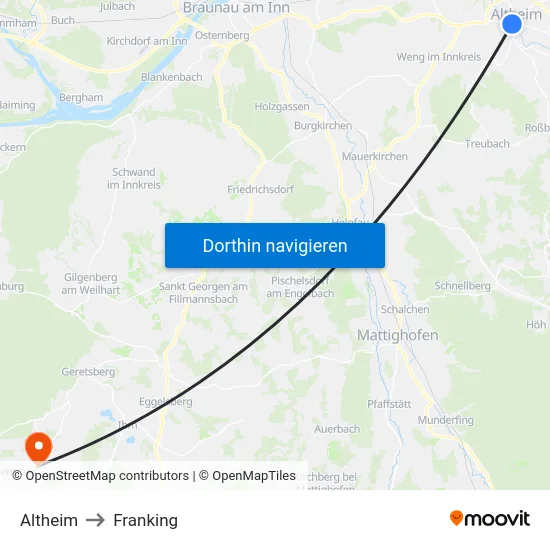Altheim to Franking map