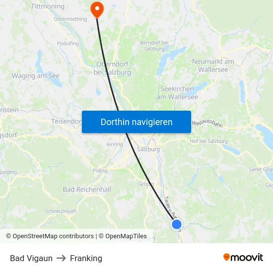 Bad Vigaun to Franking map