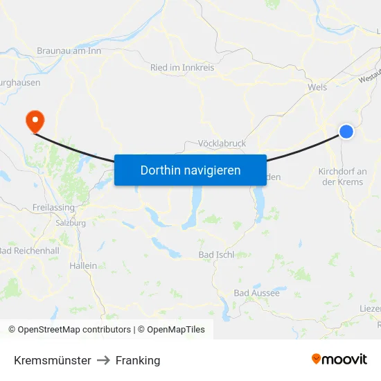 Kremsmünster to Franking map