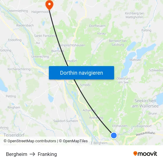 Bergheim to Franking map