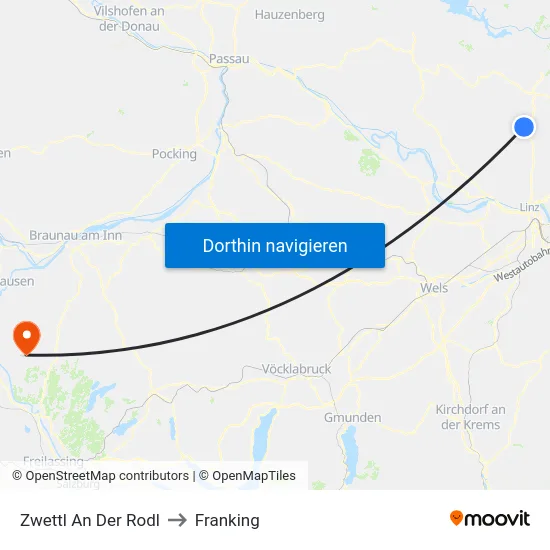 Zwettl An Der Rodl to Franking map