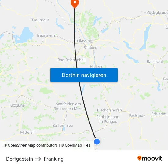 Dorfgastein to Franking map