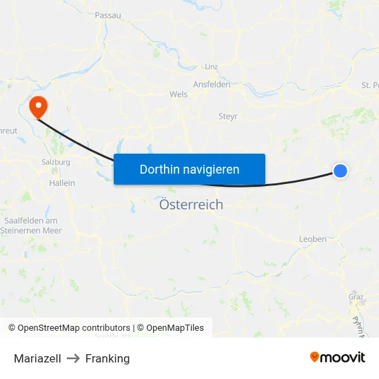 Mariazell to Franking map
