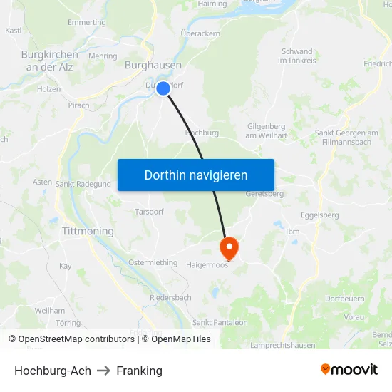 Hochburg-Ach to Franking map