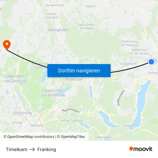 Timelkam to Franking map