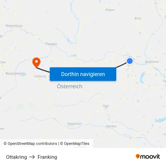 Ottakring to Franking map