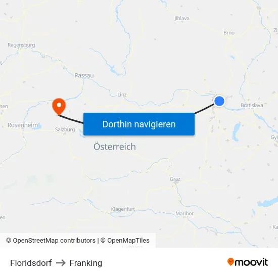 Floridsdorf to Franking map