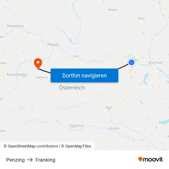 Penzing to Franking map