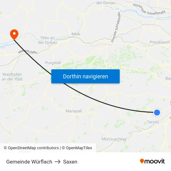 Gemeinde Würflach to Saxen map