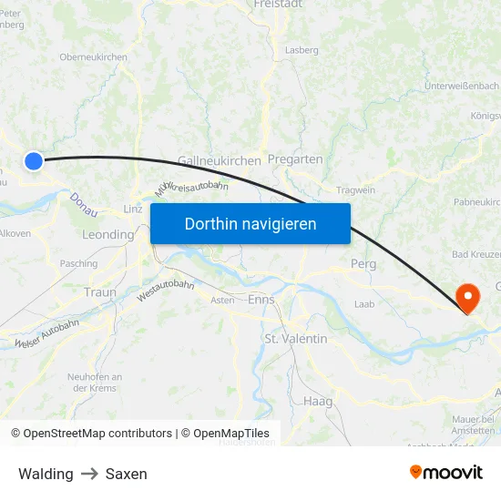 Walding to Saxen map