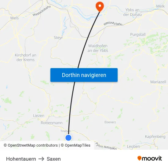 Hohentauern to Saxen map