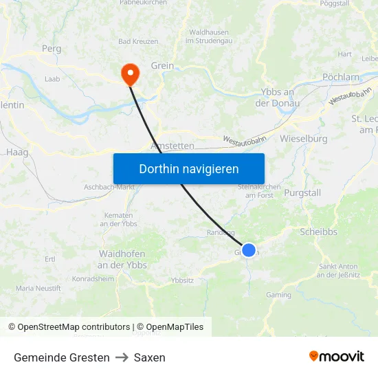 Gemeinde Gresten to Saxen map