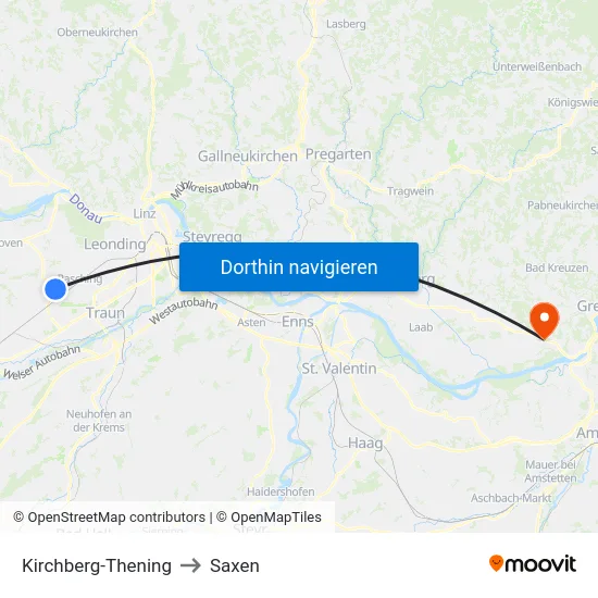 Kirchberg-Thening to Saxen map