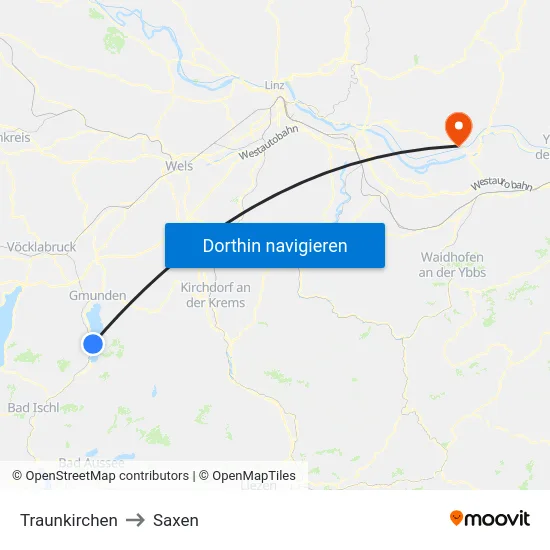 Traunkirchen to Saxen map