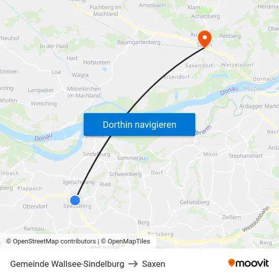 Gemeinde Wallsee-Sindelburg to Saxen map