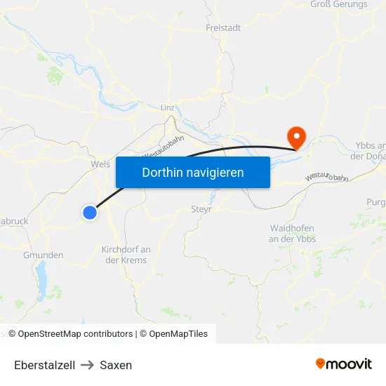 Eberstalzell to Saxen map