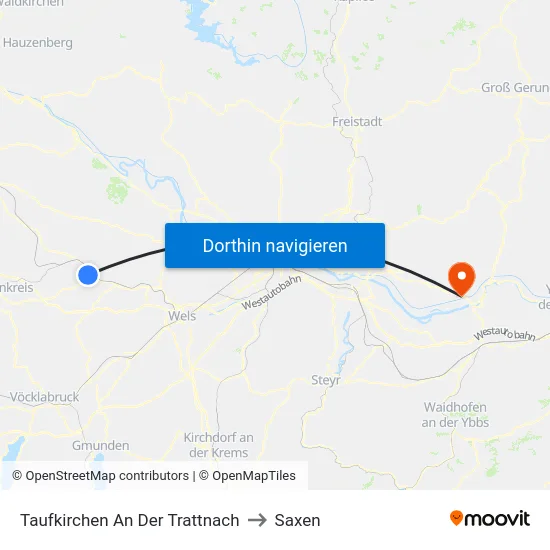 Taufkirchen An Der Trattnach to Saxen map