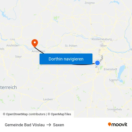 Gemeinde Bad Vöslau to Saxen map
