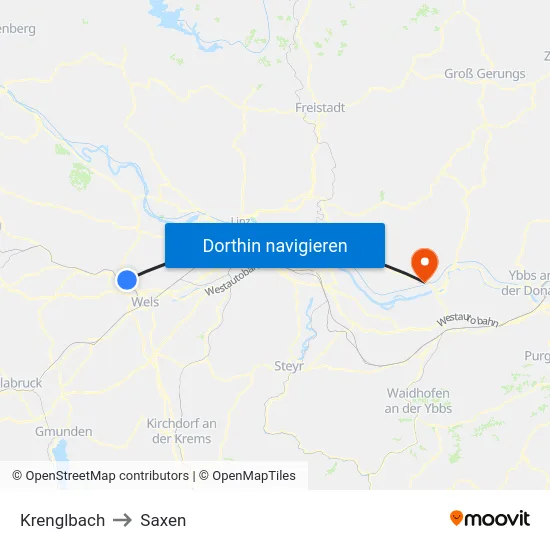 Krenglbach to Saxen map