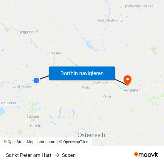 Sankt Peter am Hart to Saxen map