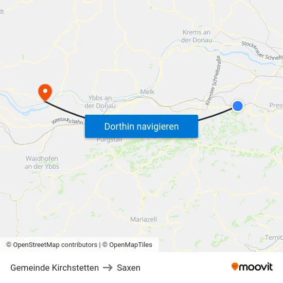 Gemeinde Kirchstetten to Saxen map