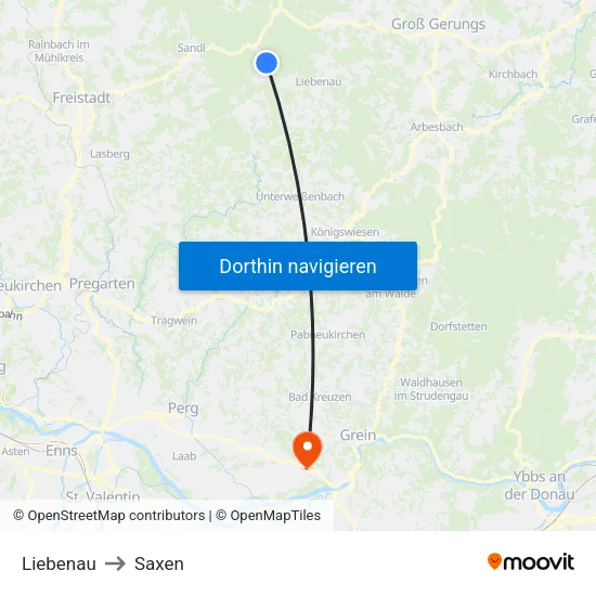 Liebenau to Saxen map