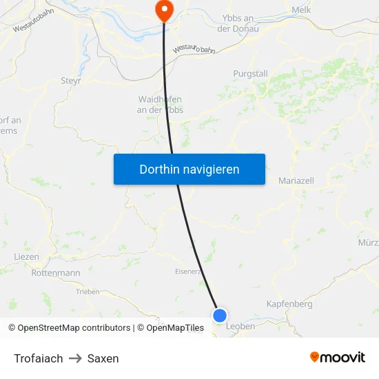 Trofaiach to Saxen map