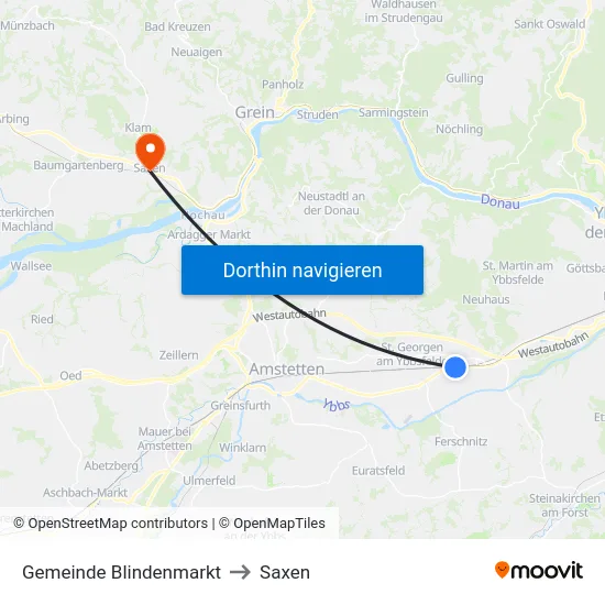 Gemeinde Blindenmarkt to Saxen map