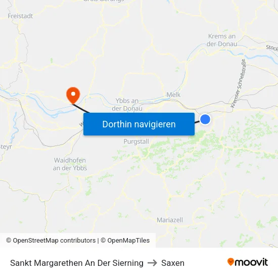 Sankt Margarethen An Der Sierning to Saxen map