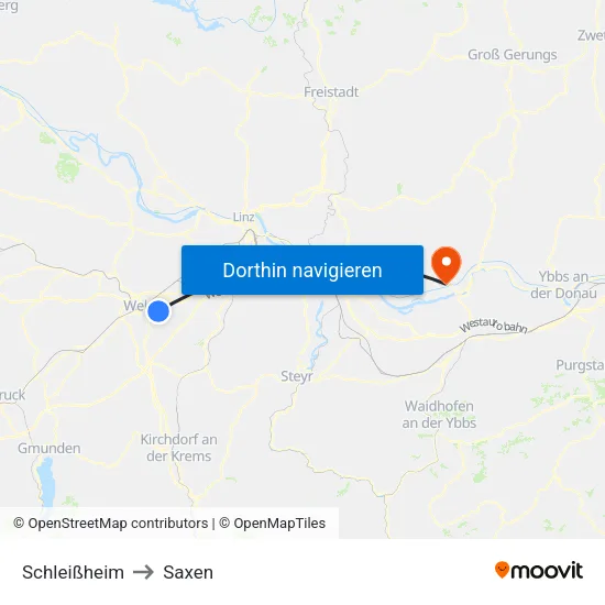 Schleißheim to Saxen map