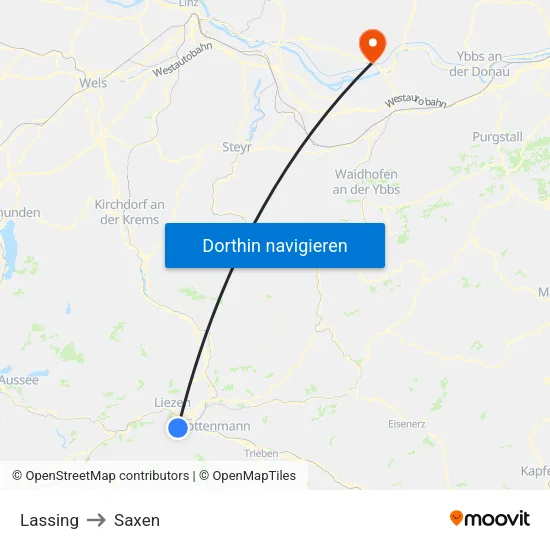 Lassing to Saxen map