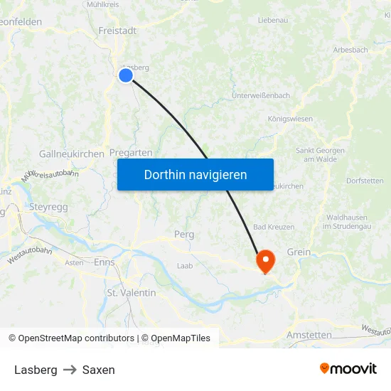 Lasberg to Saxen map