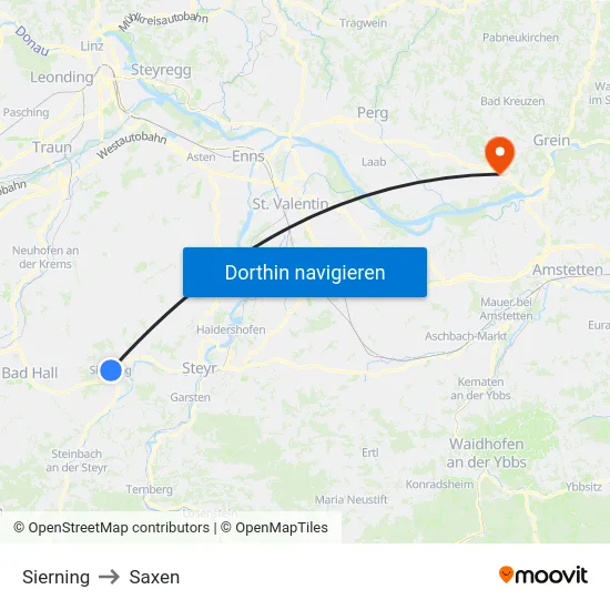 Sierning to Saxen map