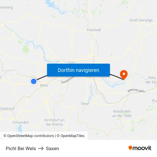 Pichl Bei Wels to Saxen map