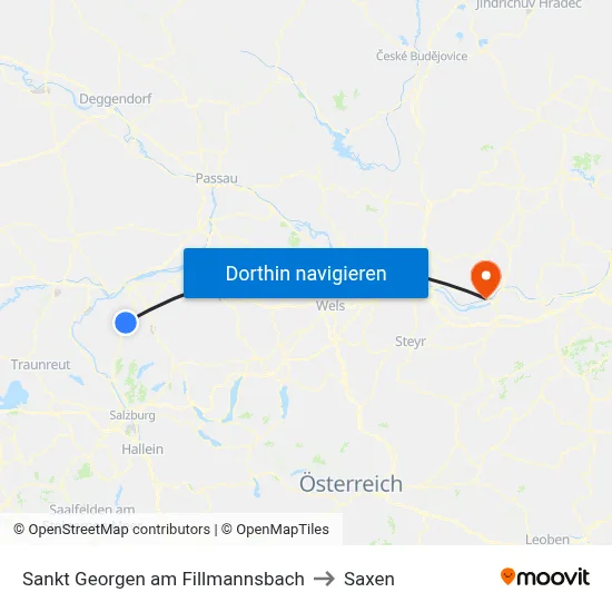 Sankt Georgen am Fillmannsbach to Saxen map