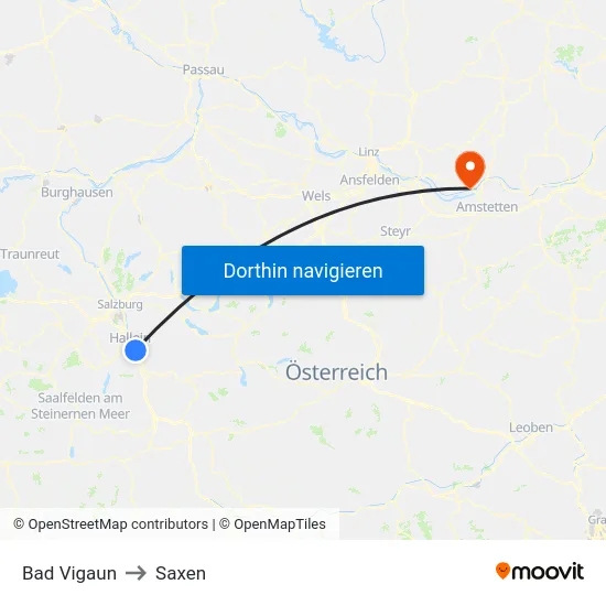 Bad Vigaun to Saxen map