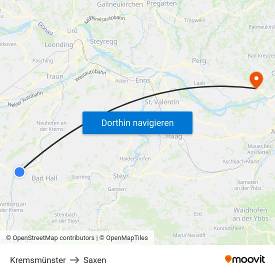 Kremsmünster to Saxen map