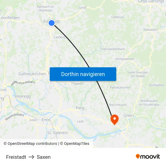 Freistadt to Saxen map