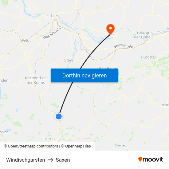 Windischgarsten to Saxen map