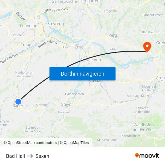 Bad Hall to Saxen map