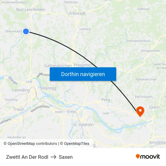 Zwettl An Der Rodl to Saxen map